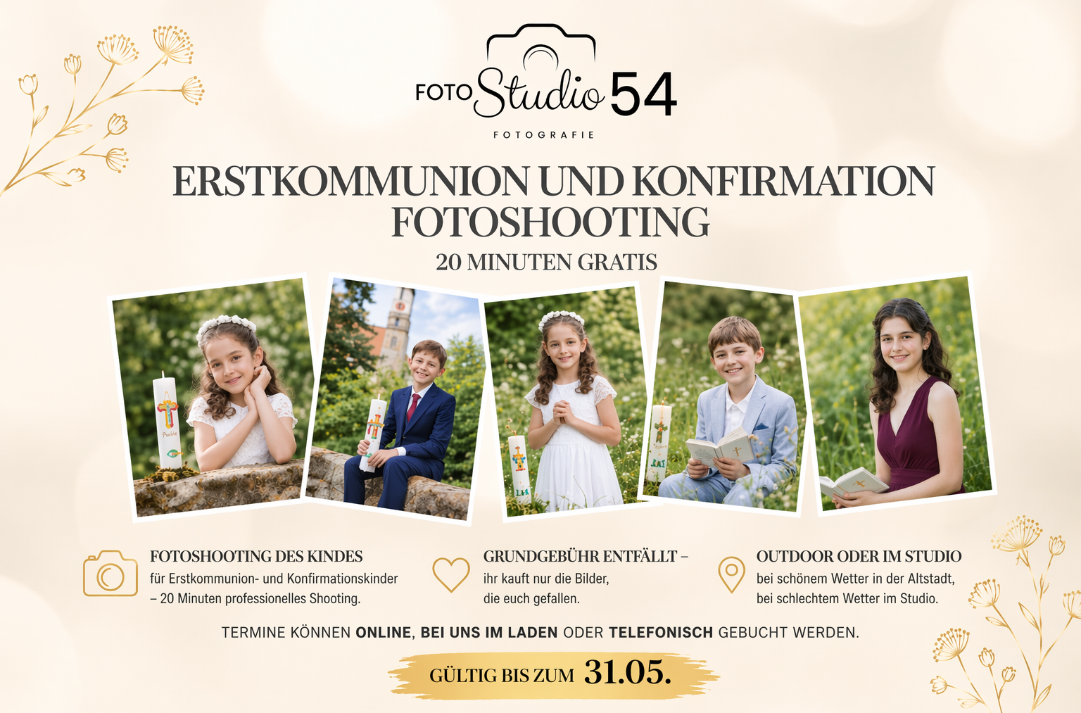 Ein Flyer für ein Shooting  für ein Fototermin zur Erstkommunion 